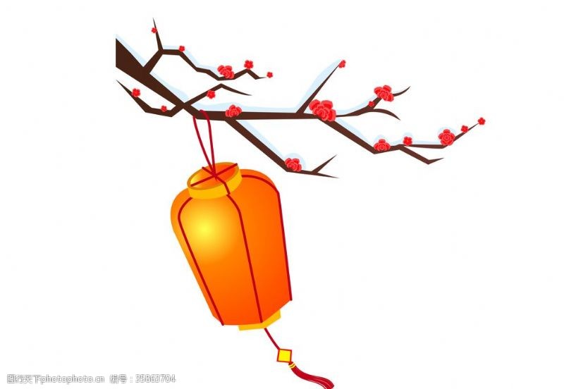 春节年会灯笼梅花元素设计手绘