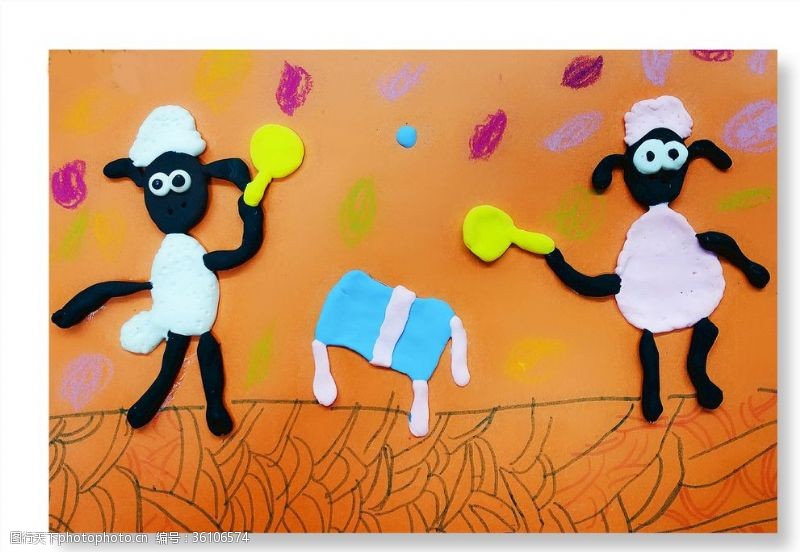 彩色书法纸儿童画黏土画小羊