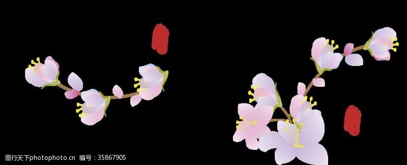 手绘樱花花卉集合粉色花朵