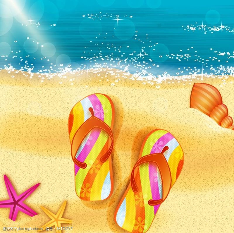 沙滩鞋海报夏日海滩图案设计