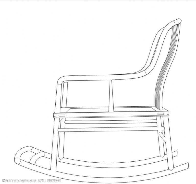 休闲躺椅红木摇椅白描线稿图