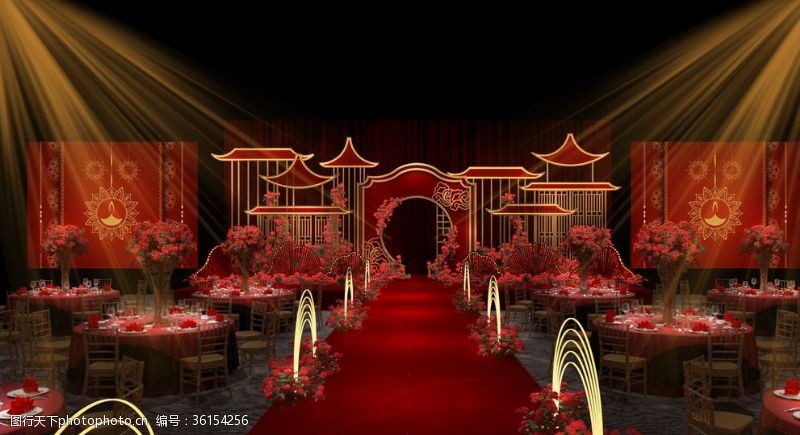 中式新娘婚礼舞台效果图