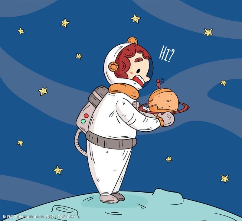 打招呼彩绘抱住土星的宇航员