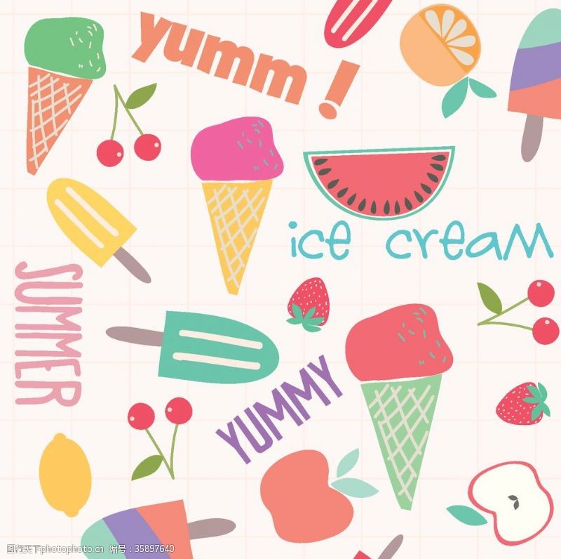 可爱冰淇淋背景图食物卡通彩色背景图案