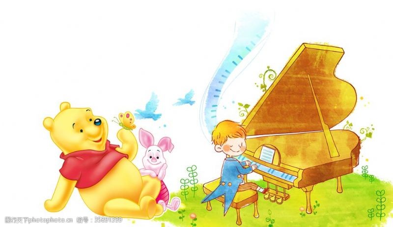 维尼小熊小熊维尼小猪弹钢琴的小孩