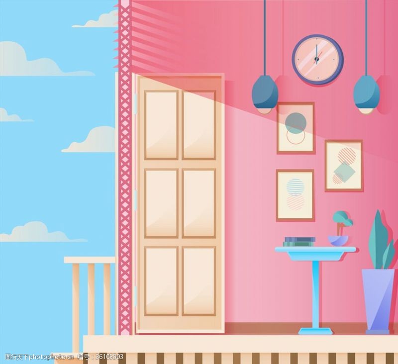 粉色房子粉色客厅走廊设计