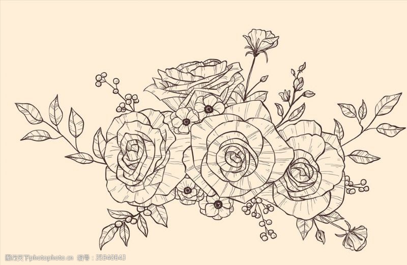 中国古图案线条手绘矢量花