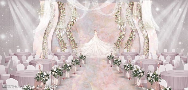 粉香槟婚礼婚礼舞台背景婚庆背景设计