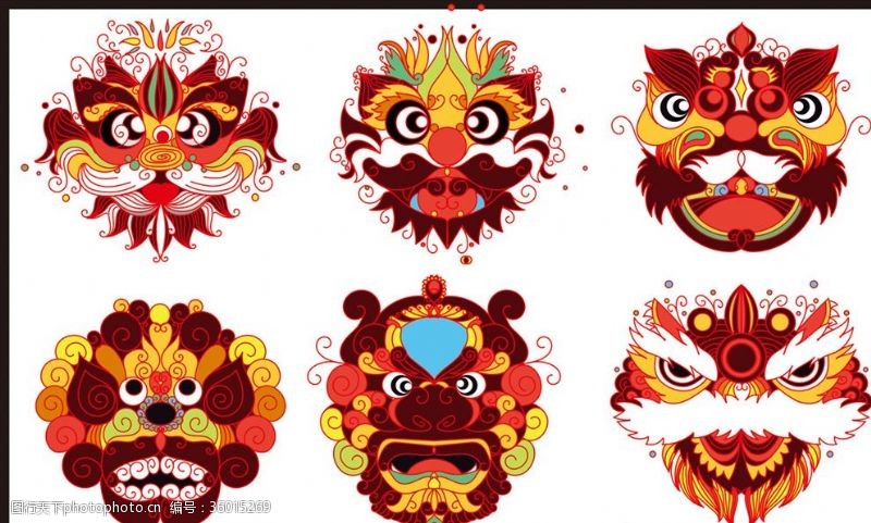 中国古图案狮子图案狮子头舞狮