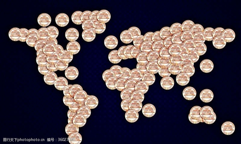 商业插画世界地形图由现金财富制成