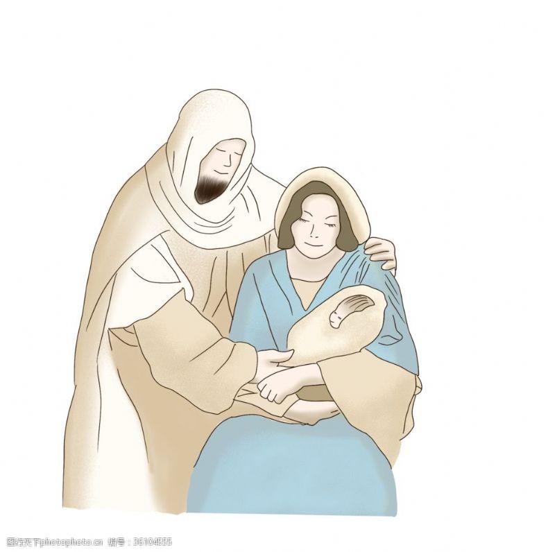 母亲节素材下载原创耶稣降生手绘插画