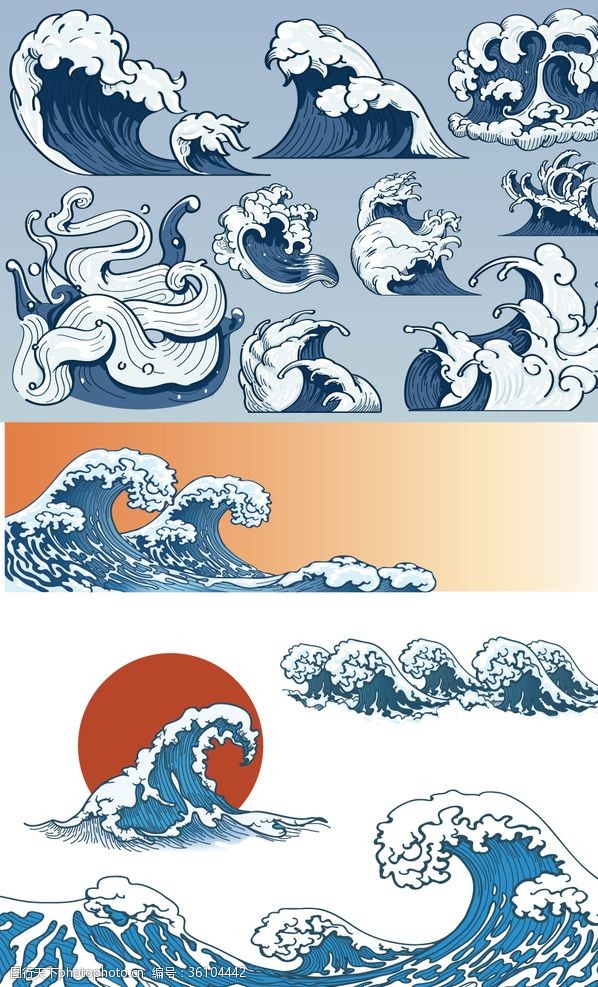 矢量日式复古海浪