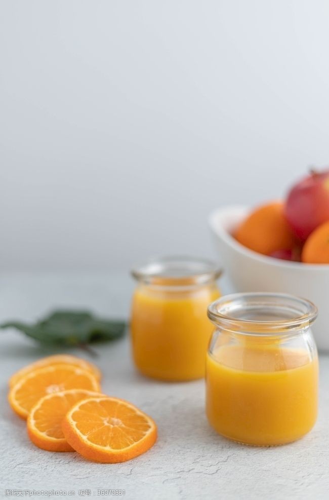 橙子切片素材新鲜橙汁玻璃灌装