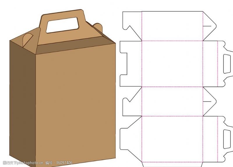 纸盒包装贴图手提式包装盒刀模图