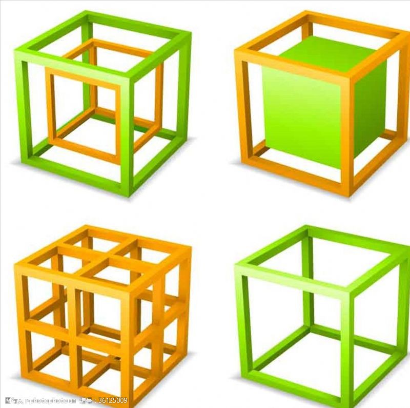 钻石切割3D图形素材立体方体建筑结构