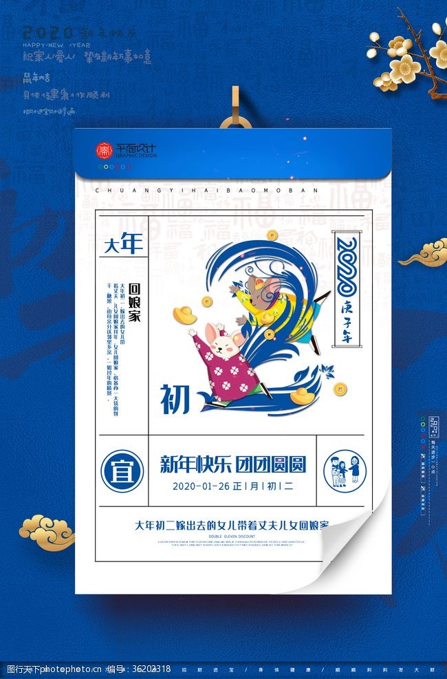 各地春节习俗新年系列海报大年初二海报
