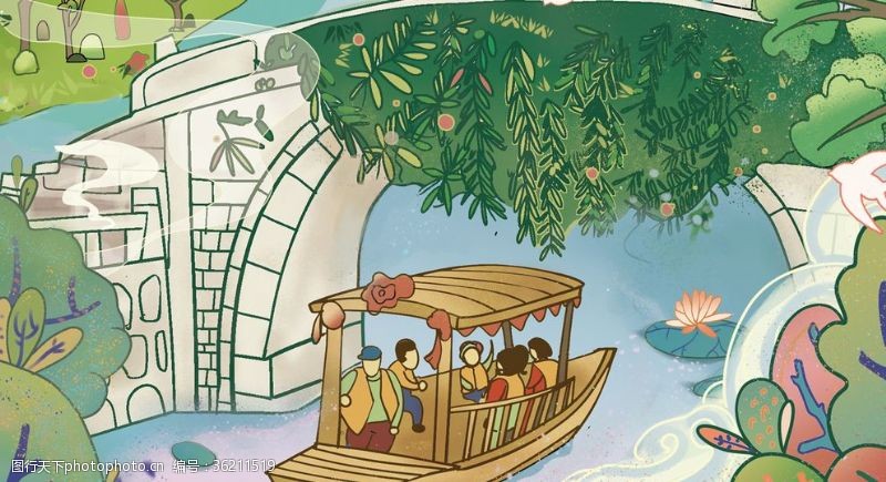 自由客旅游船插画