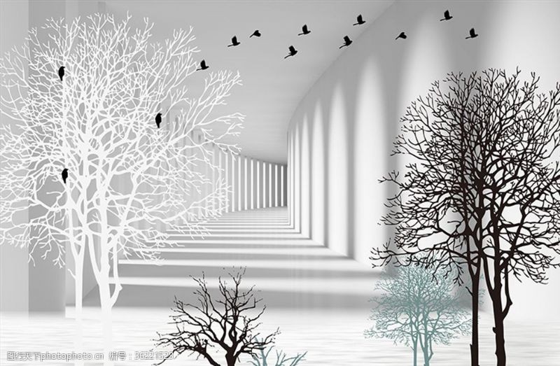 立体空间抽象树背景墙