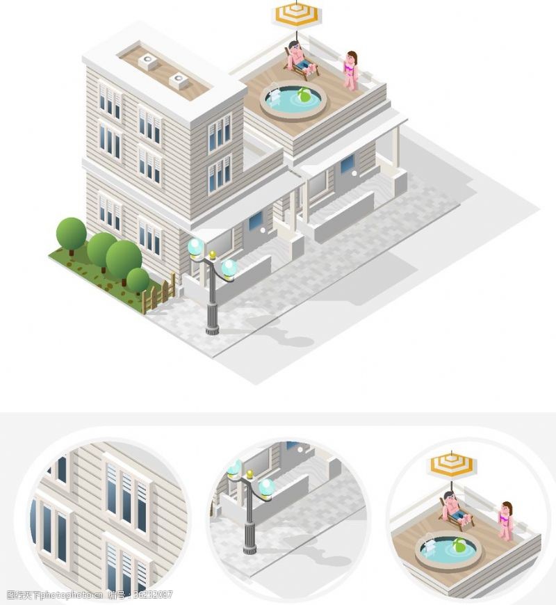 别墅模型素材等距城市建筑