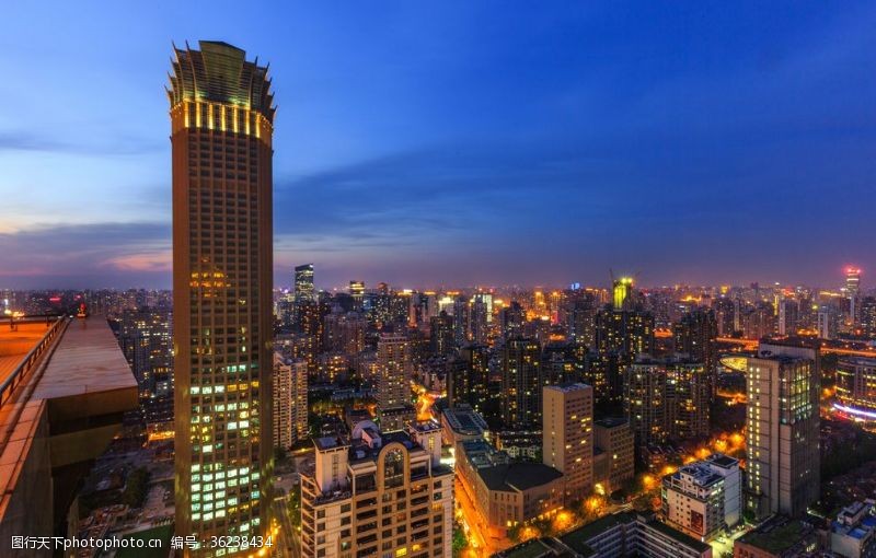 高空俯拍上海城市夜景景观