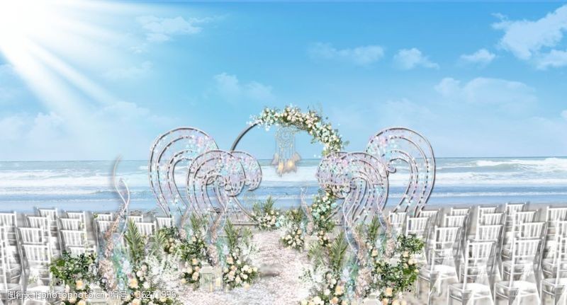 竹节椅海边小清新主题婚礼