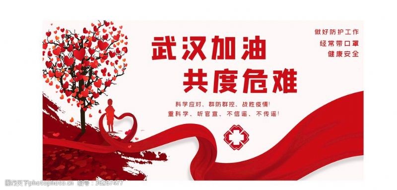 众志成城武汉加油爱心红十字红色温馨展板