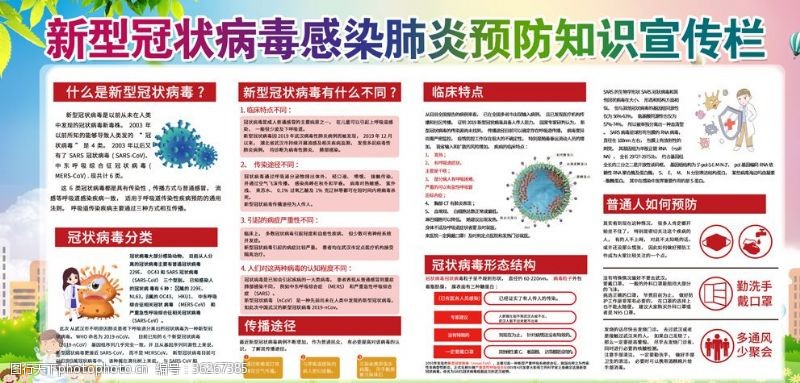防控宣传新型冠状病毒肺炎预防知识宣传栏
