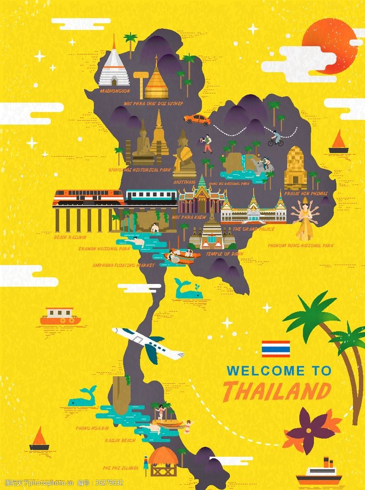 泰国旅游海报城市旅游创意卡通插画