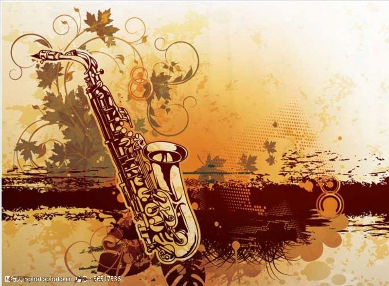欢呼人物赛克斯管弦乐器卡通设计素材背景