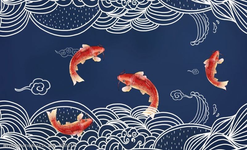故宫装饰画金鱼中式背景墙