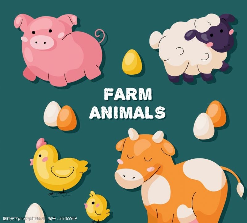 农场4款创意动物贴纸矢量素材