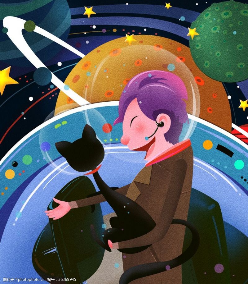个人战报卡通宇宙太空人与猫咪