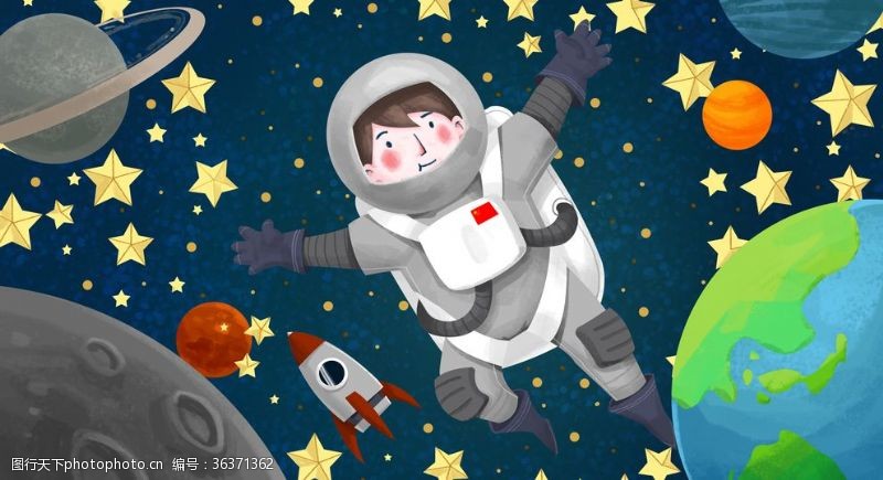 中国航天员卡通中国宇航员探索宇宙