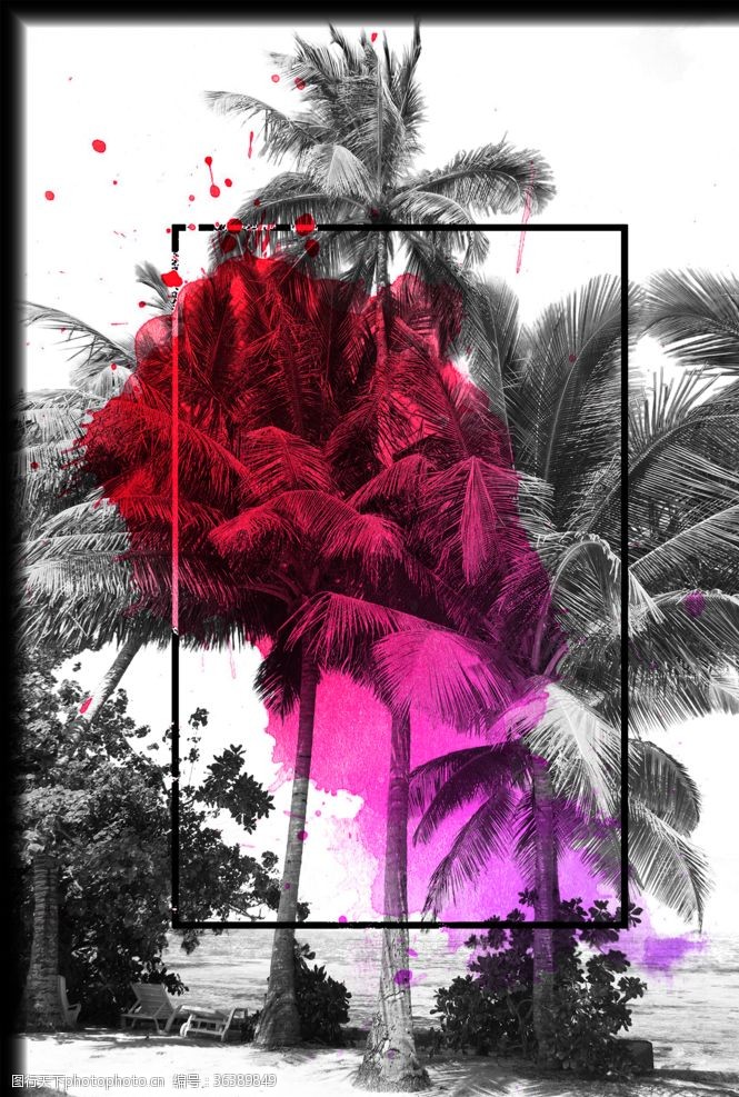 lomo椰子树摄影剪切拼贴艺术海报