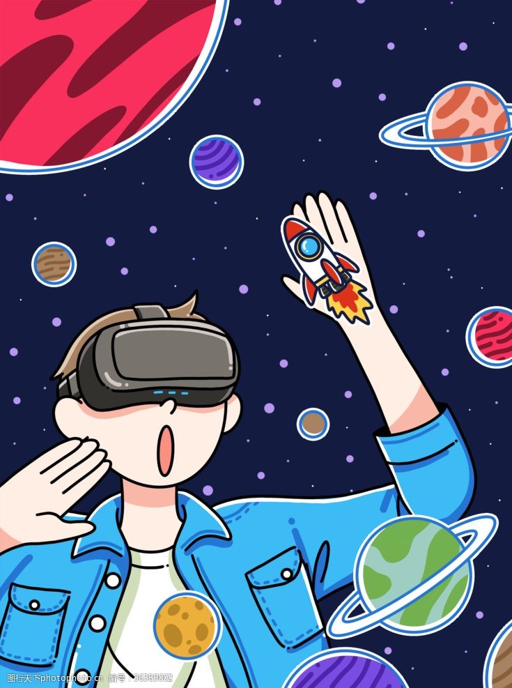 触摸屏VR插画遨游宇宙