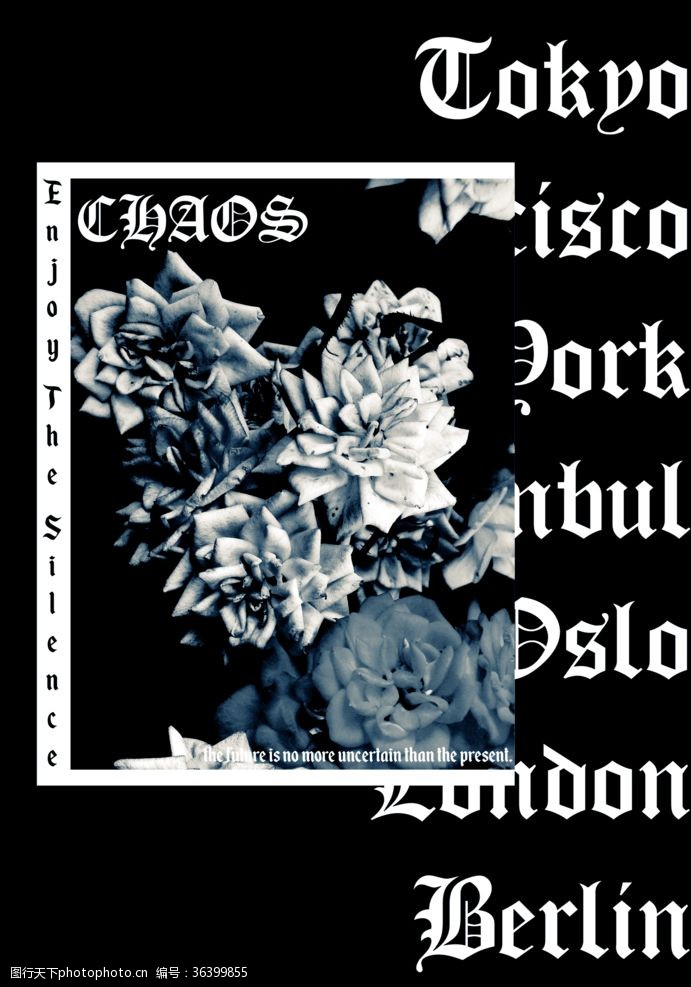 lomo黑白玫瑰和哥特字母拼贴潮流艺术