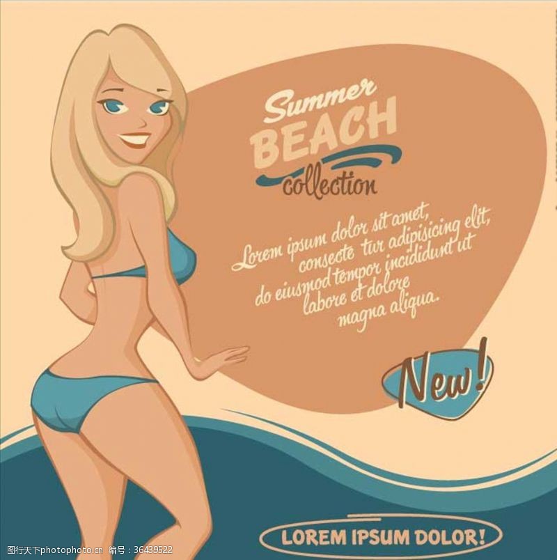 女士游泳衣沙滩广告旅游素材泳装女孩卡通美