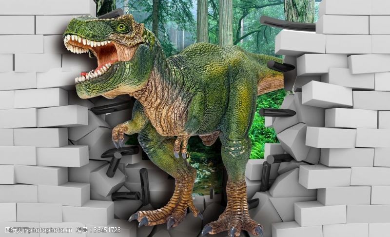 电影博物馆3D破墙效果恐龙背景墙