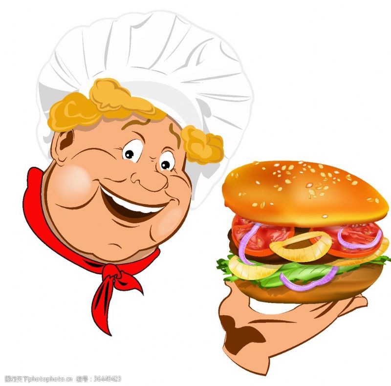 厨师卡通人物拿着汉堡的厨师卡通素材设计