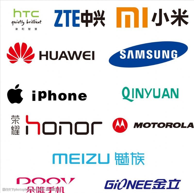 lg标志小米中兴华为苹果魅族金立HTC
