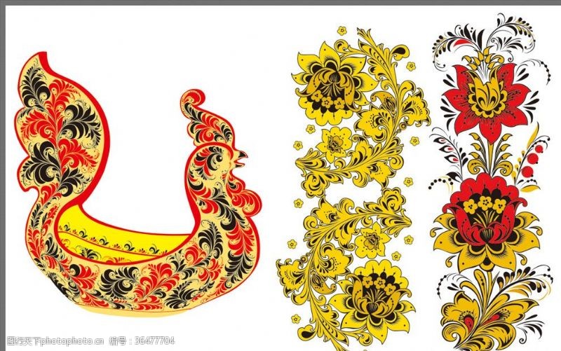 古典装饰画鸡花纹植物花边艺术花纹