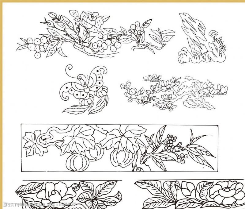 古典装饰画传统花纹线条插画传统素材