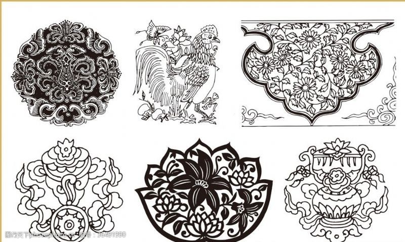 古典装饰画传统花纹线条插画传统素材