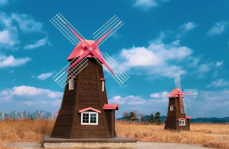 粉色房子荷兰小风车