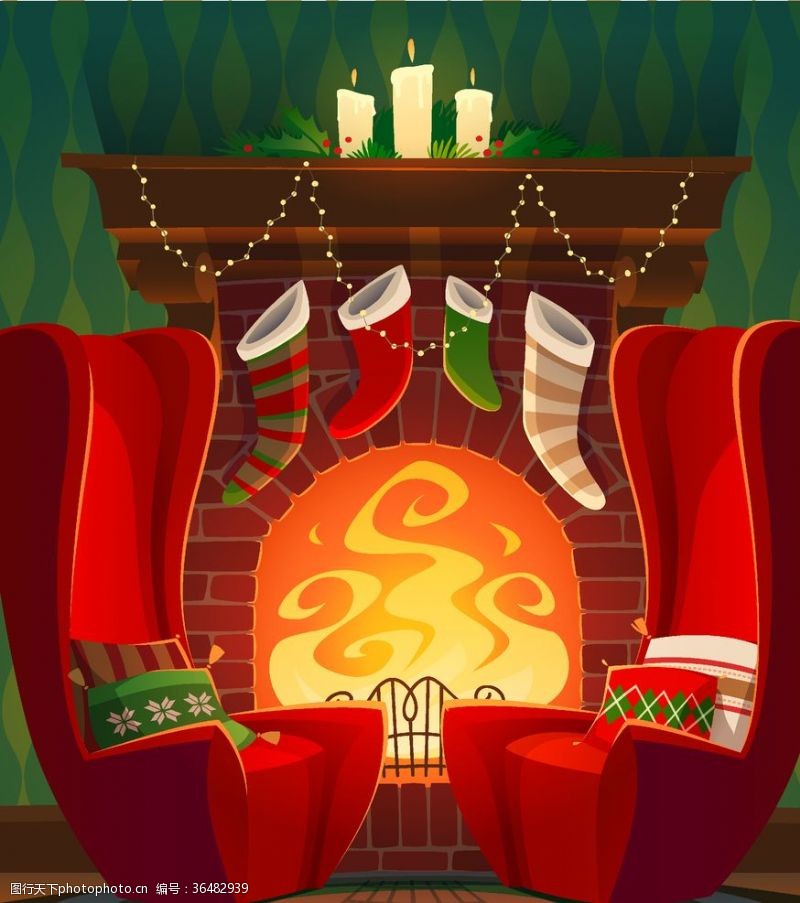 天猫2015圣诞背景素材圣诞袜子炉子燃烧