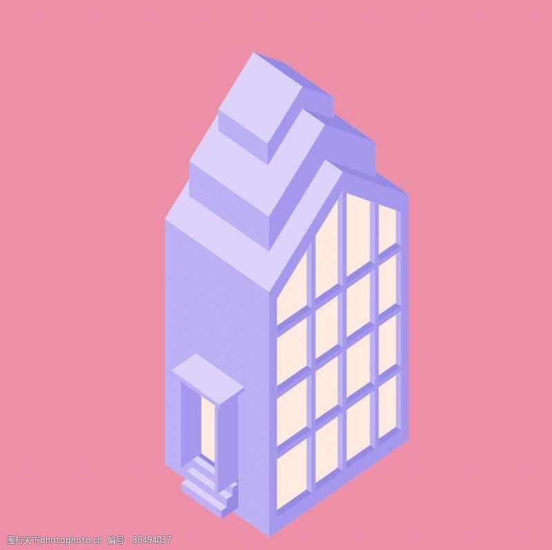 粉色房子手绘25D插画设计素材