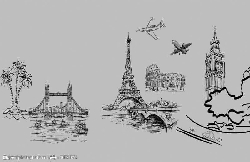 手绘巴黎铁塔铁塔