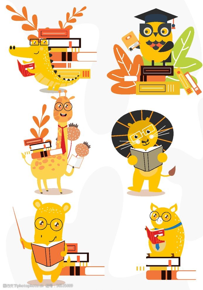 动物园卡通6款卡通黄色动物设计