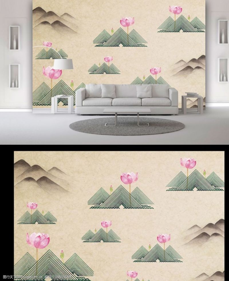 古典装饰画中国风荷花背景墙
