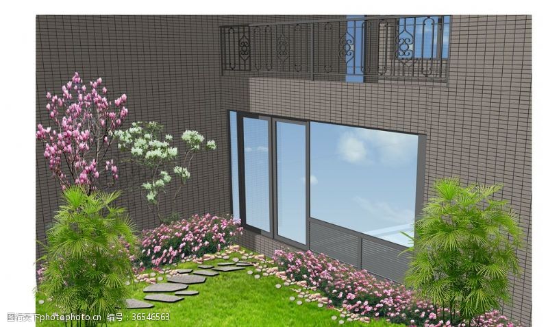 别墅模型素材铝合金窗户效果图